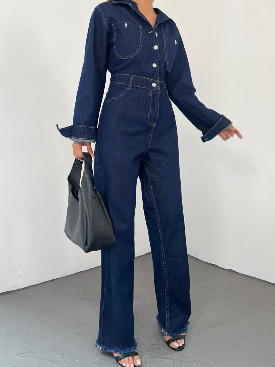 Chic Long-Sleeve Denim Jumpsuit