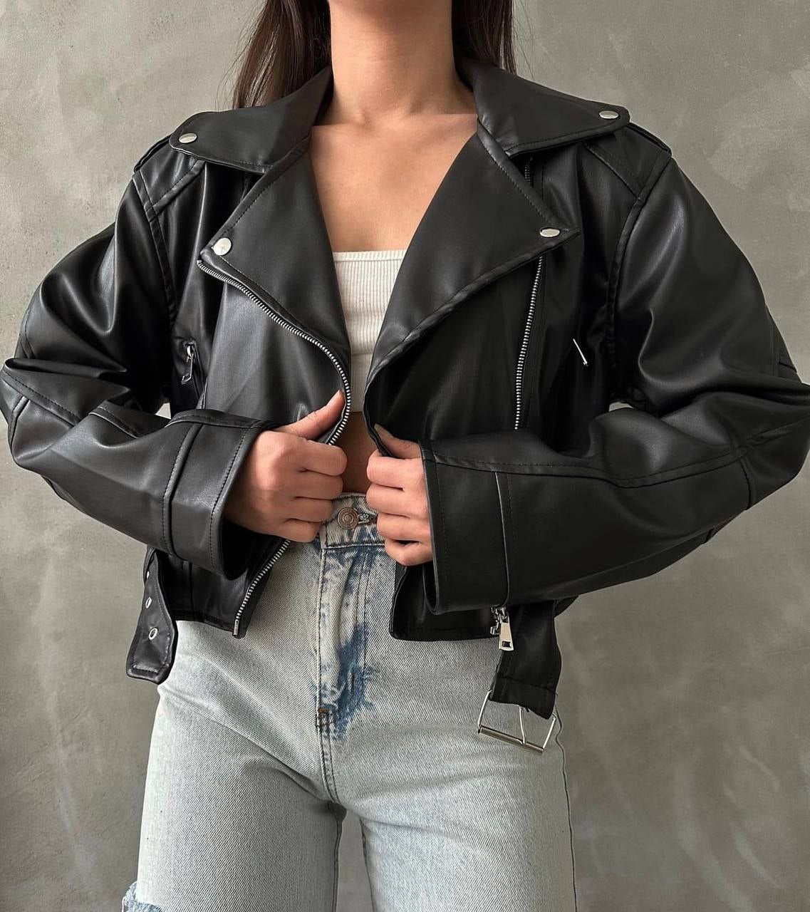 Chic Asymmetrical Zip Black Leather Biker Jacket