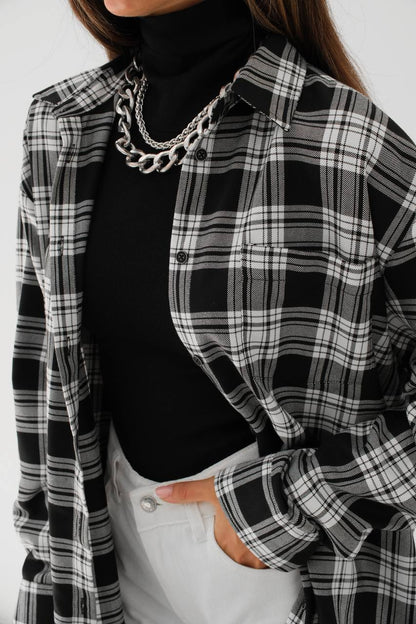 Chic Black & White Plaid Oversized Shirt