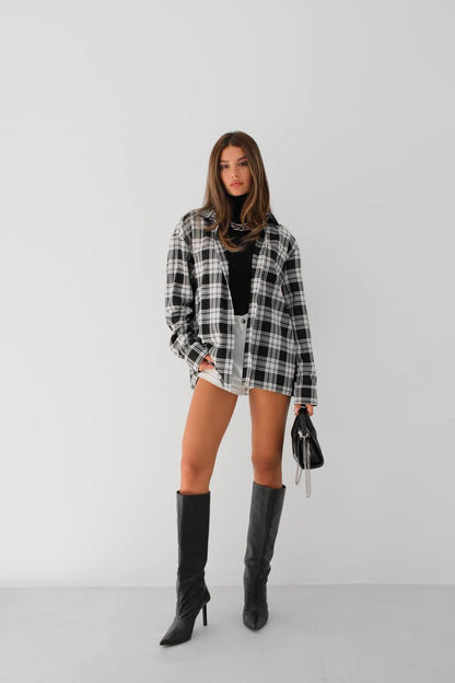 Chic Black & White Plaid Oversized Shirt