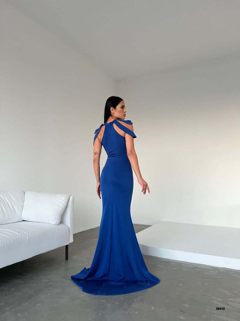 Elegant Ruffle-Shoulder Evening Gown