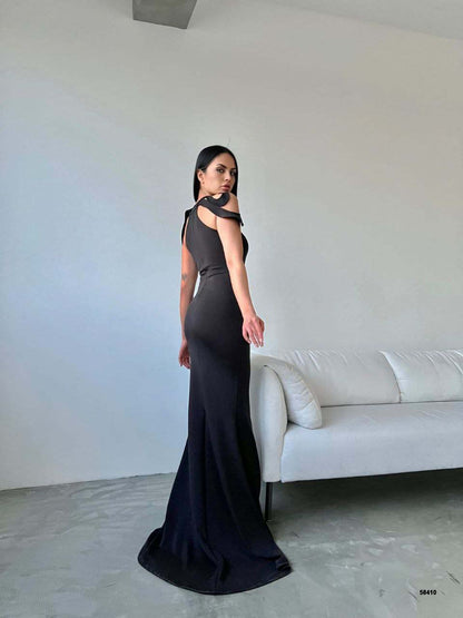 Elegant Ruffle-Shoulder Evening Gown