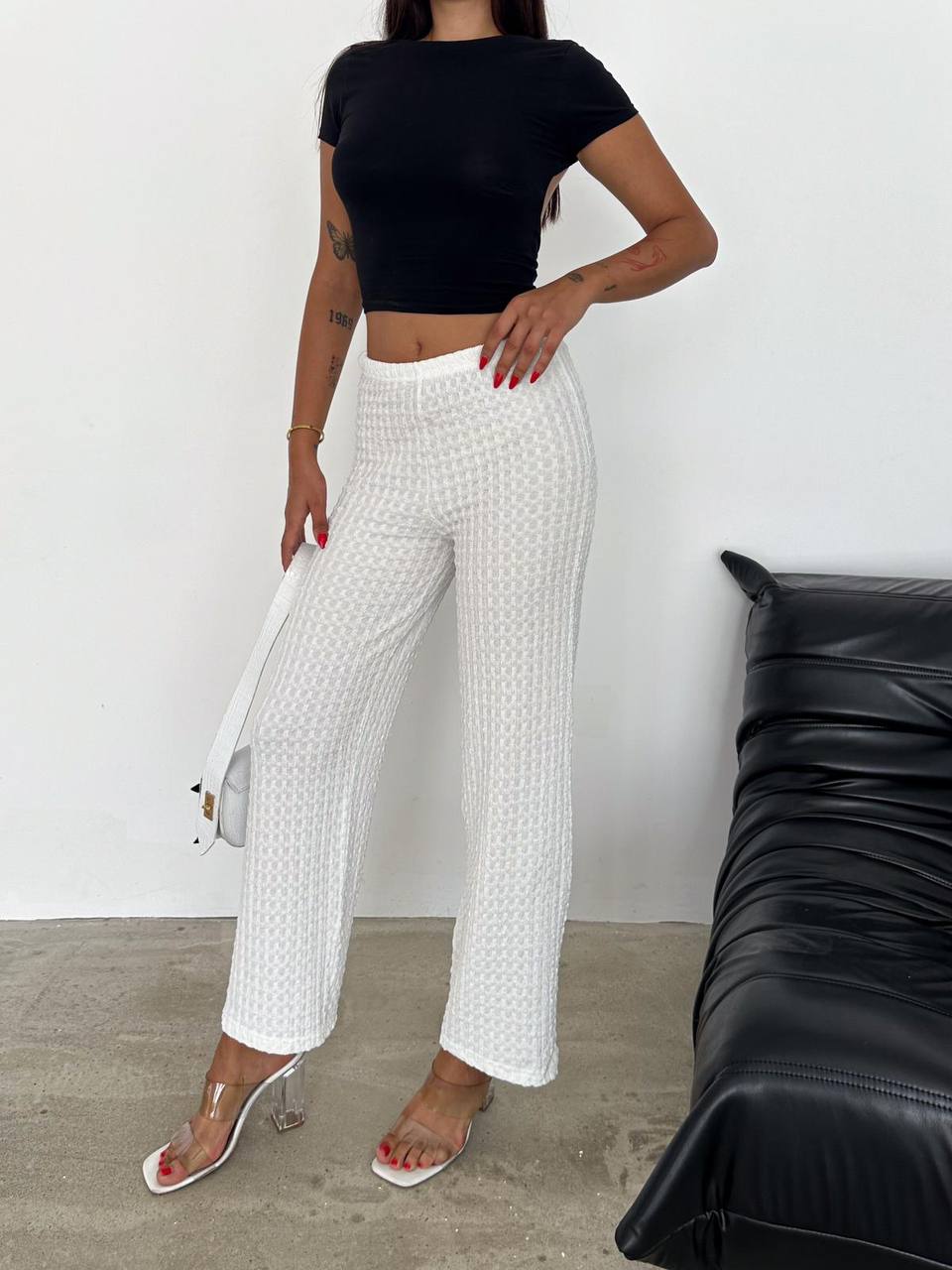 Ribbed Knit High-Waisted Trousers