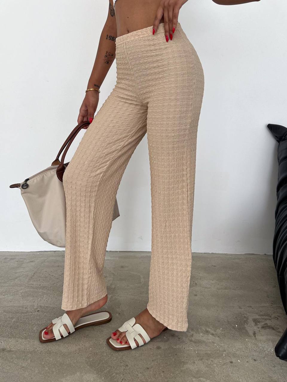 Ribbed Knit High-Waisted Trousers