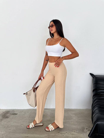 Ribbed Knit High-Waisted Trousers