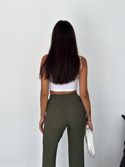 Ribbed Knit High-Waisted Trousers