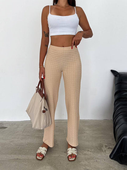 Ribbed Knit High-Waisted Trousers