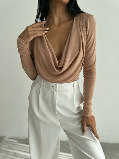 Elegant Draped V-Neck Bodysuit