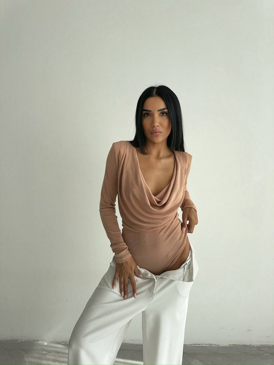 Elegant Draped V-Neck Bodysuit