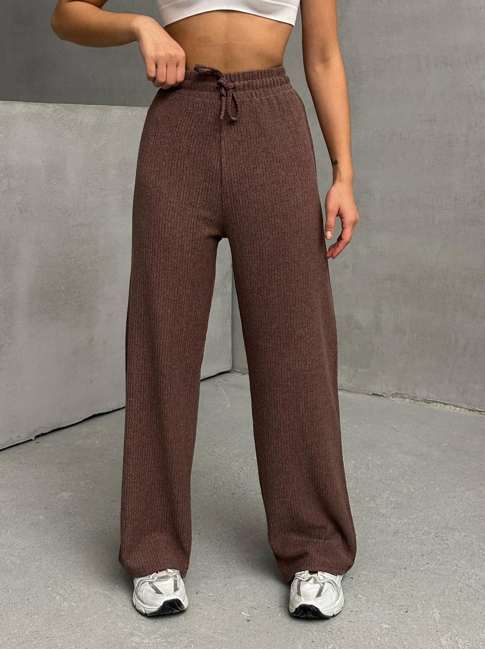 High-Waisted Textured Trousers