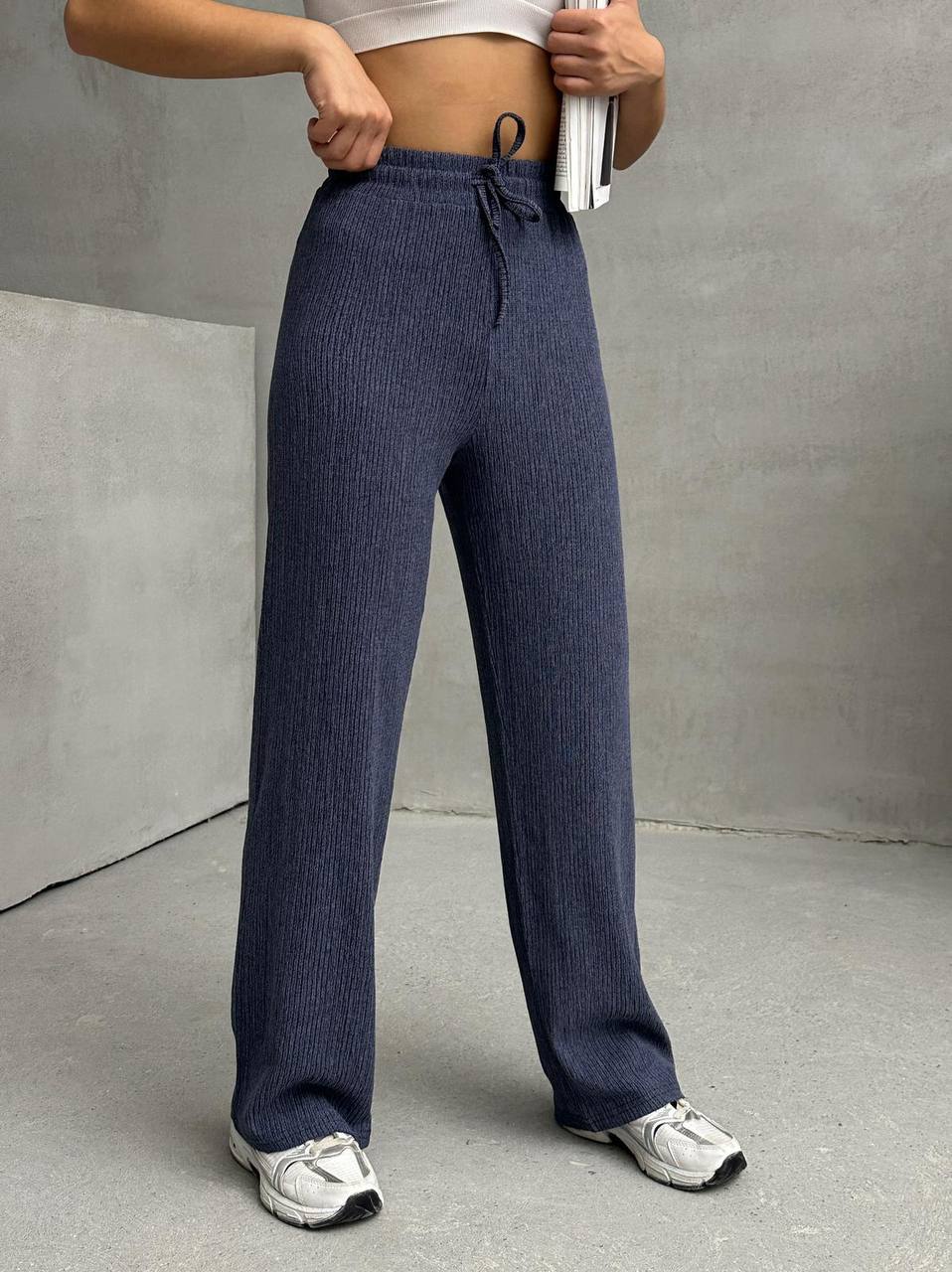 High-Waisted Textured Trousers