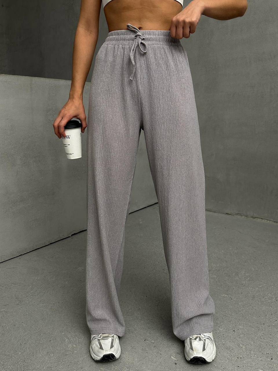 High-Waisted Textured Trousers