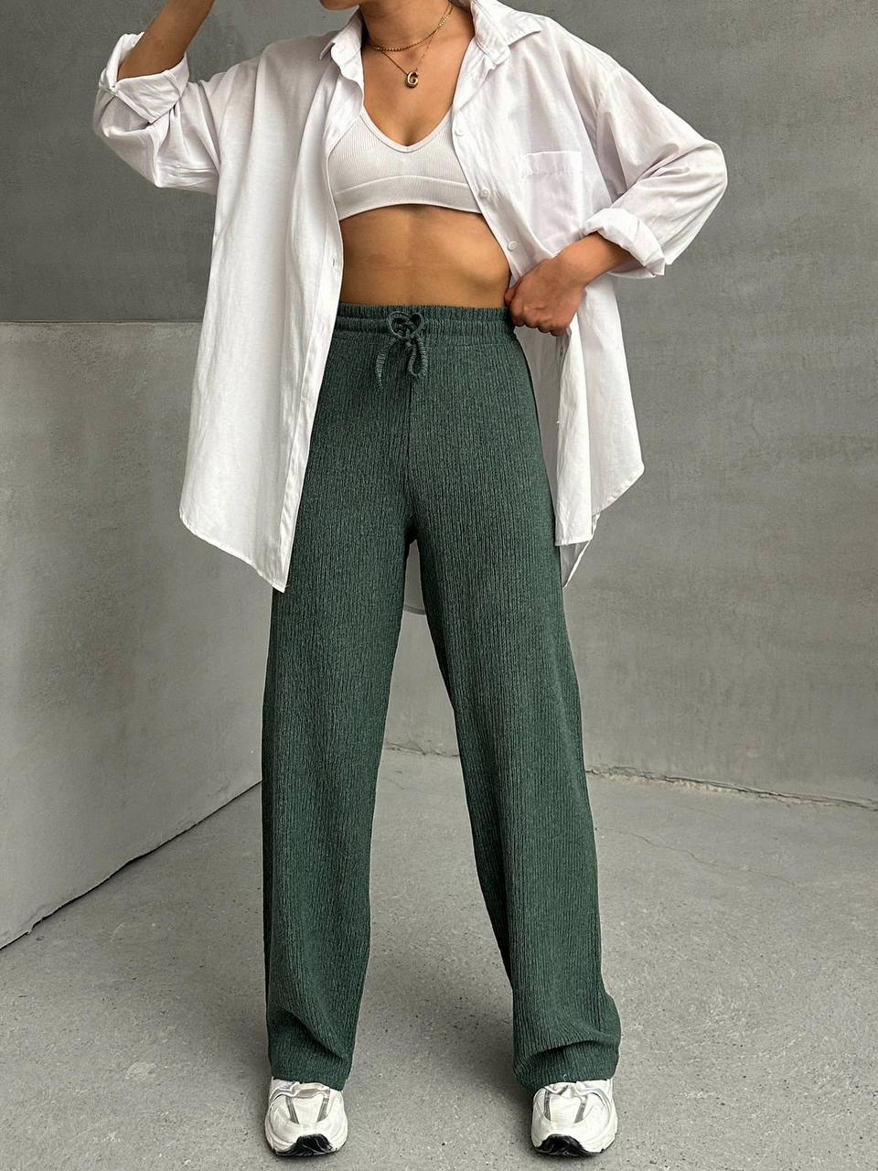 High-Waisted Textured Trousers