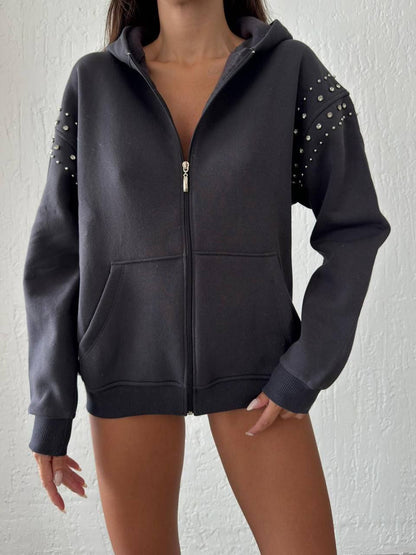 Chic Detailed Zip-Up Hoodie