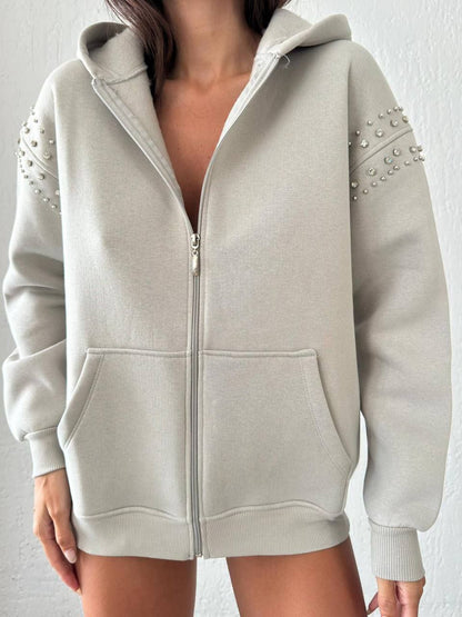 Chic Detailed Zip-Up Hoodie