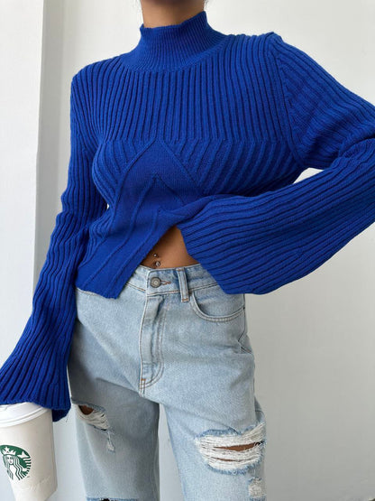 Chevron Ribbed Knit Turtleneck Sweater