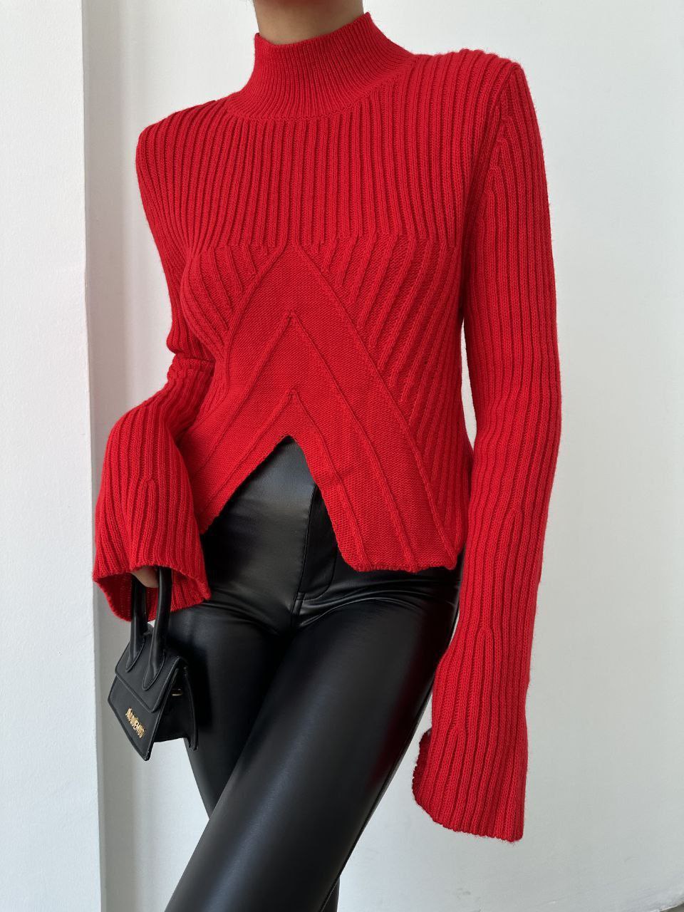 Chevron Ribbed Knit Turtleneck Sweater