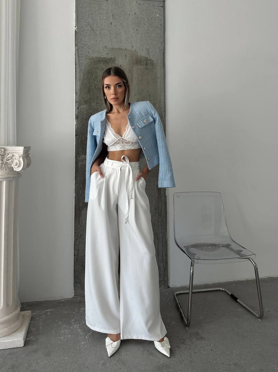 Elegant High-Waisted Wide-Leg Trousers with Tie Belt