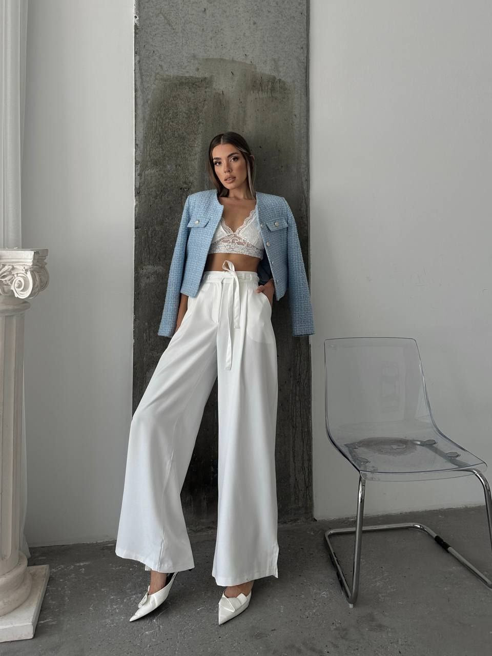 Elegant High-Waisted Wide-Leg Trousers with Tie Belt