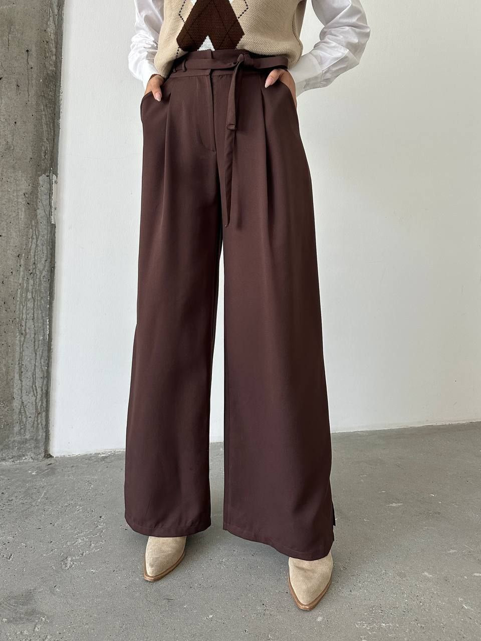 Elegant High-Waisted Wide-Leg Trousers with Tie Belt