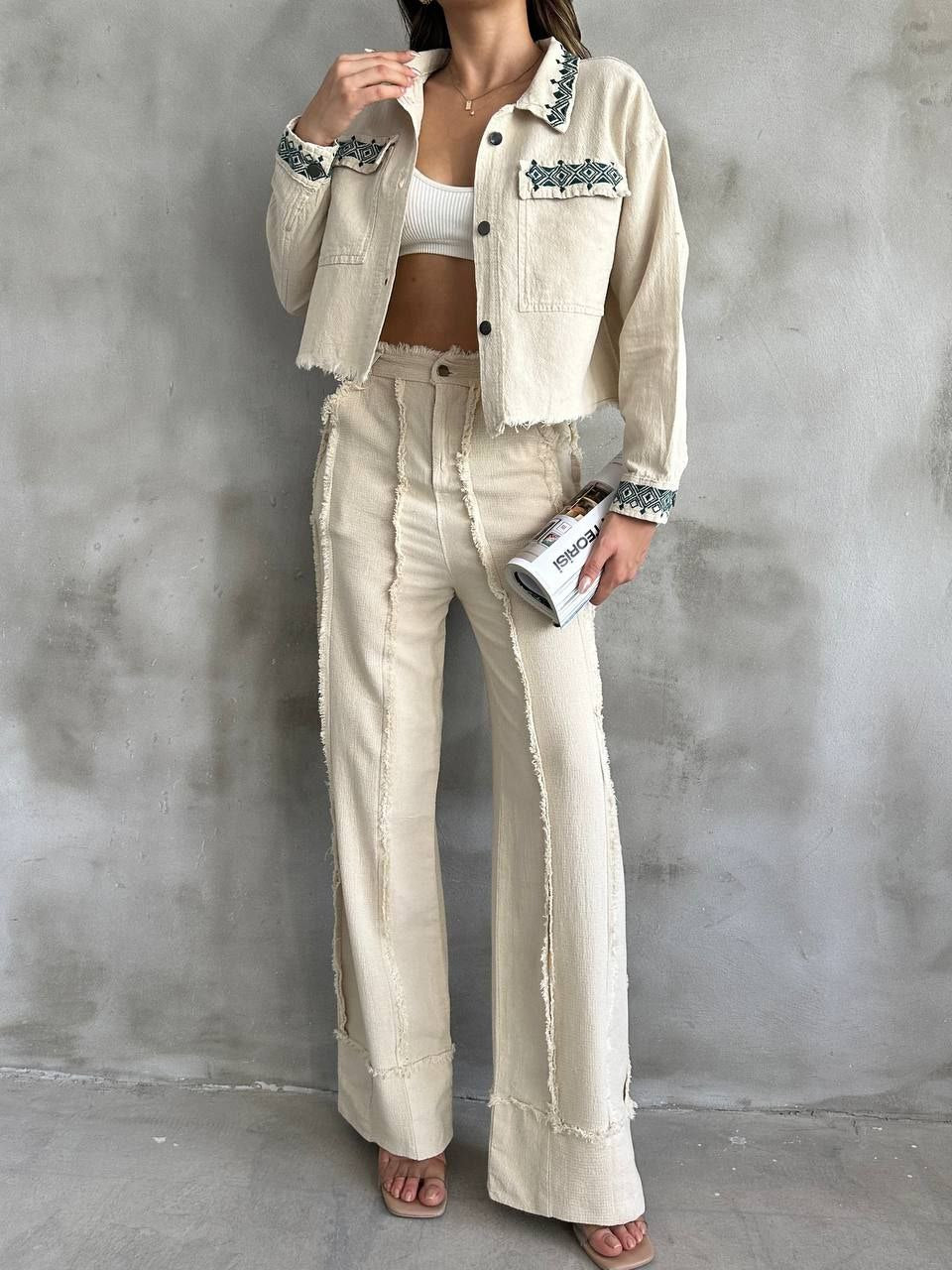 Flared Suit with Contrast Detailing