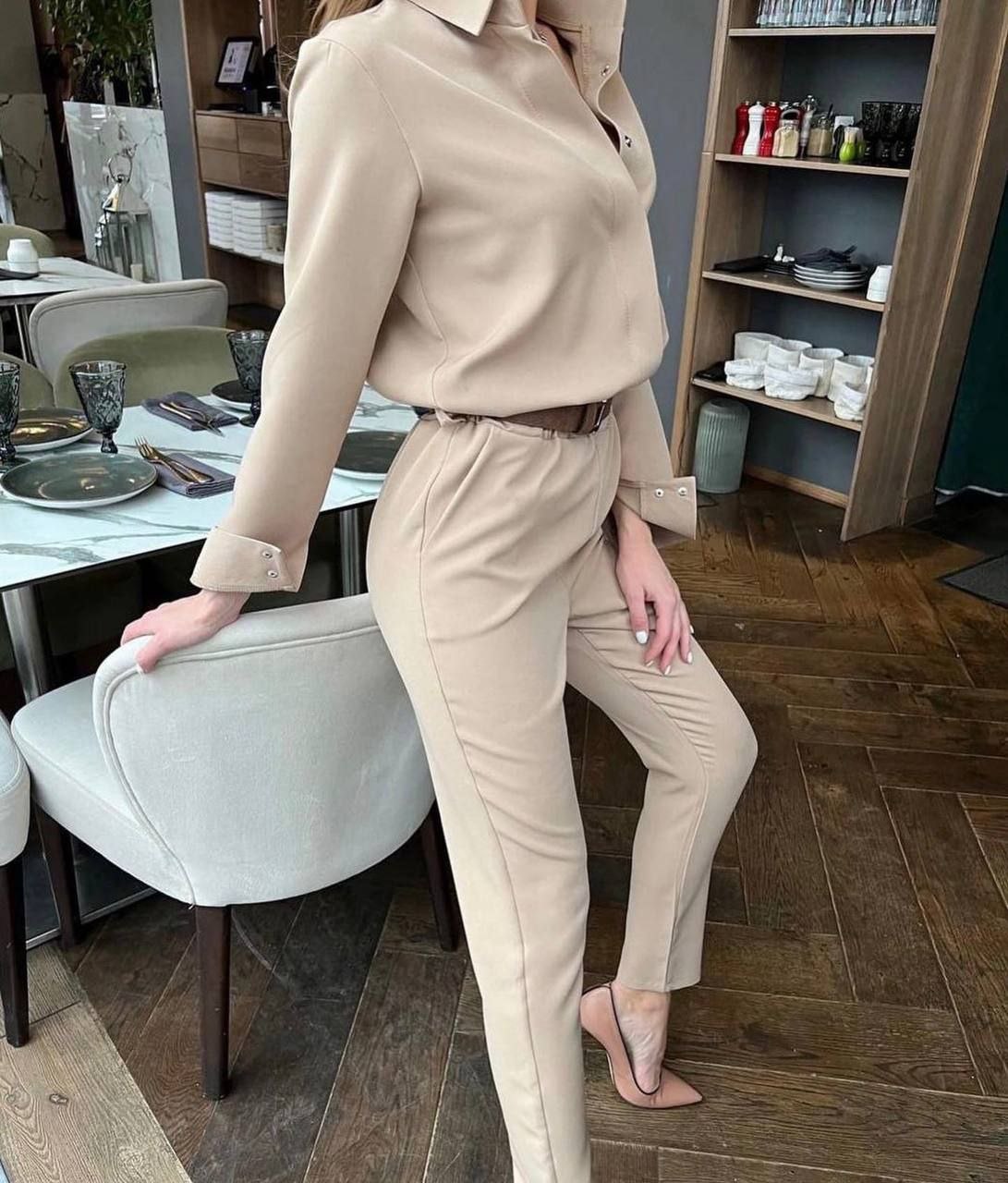 Elegant Button-Up Jumpsuit with Waist Belt