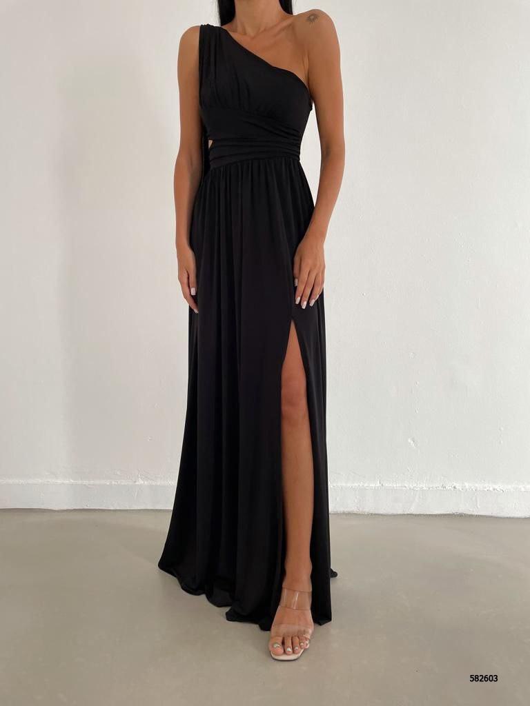 Elegant One-Shoulder Maxi Dress with Thigh-High Slit