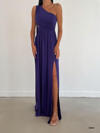 Elegant One-Shoulder Maxi Dress with Thigh-High Slit