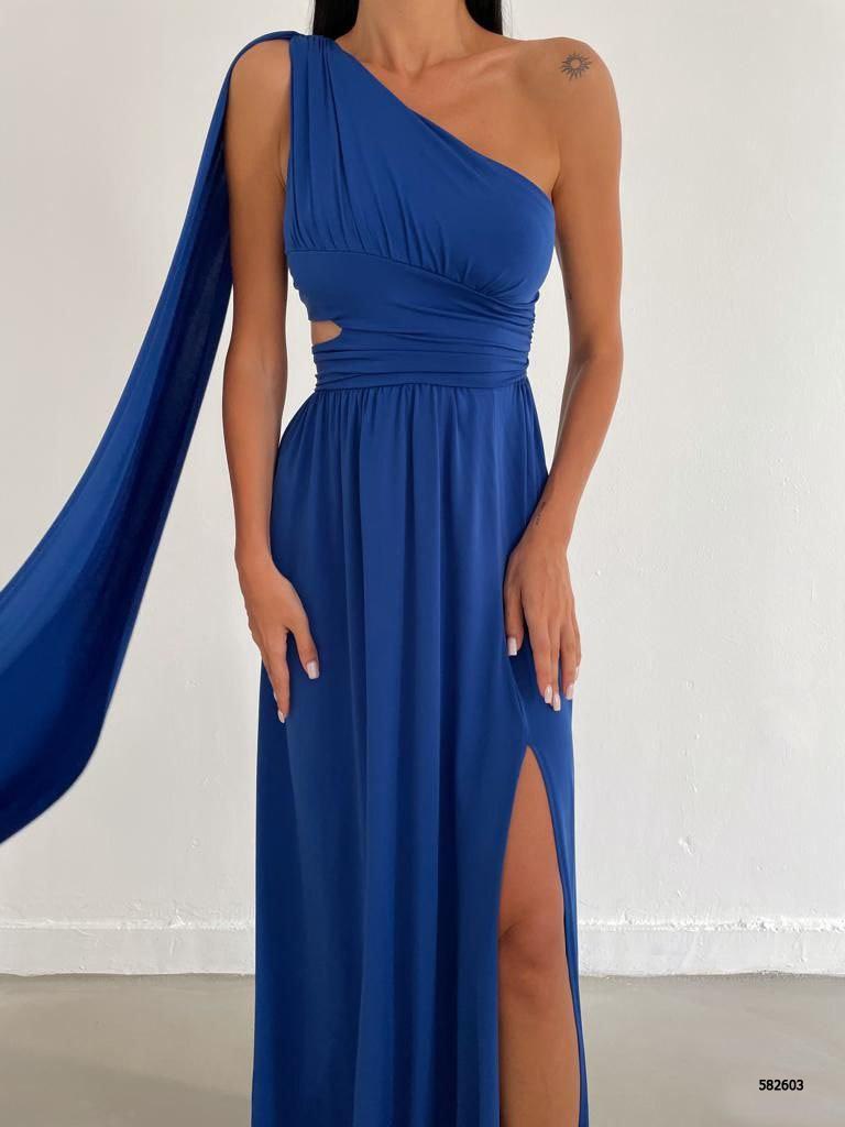 Elegant One-Shoulder Maxi Dress with Thigh-High Slit