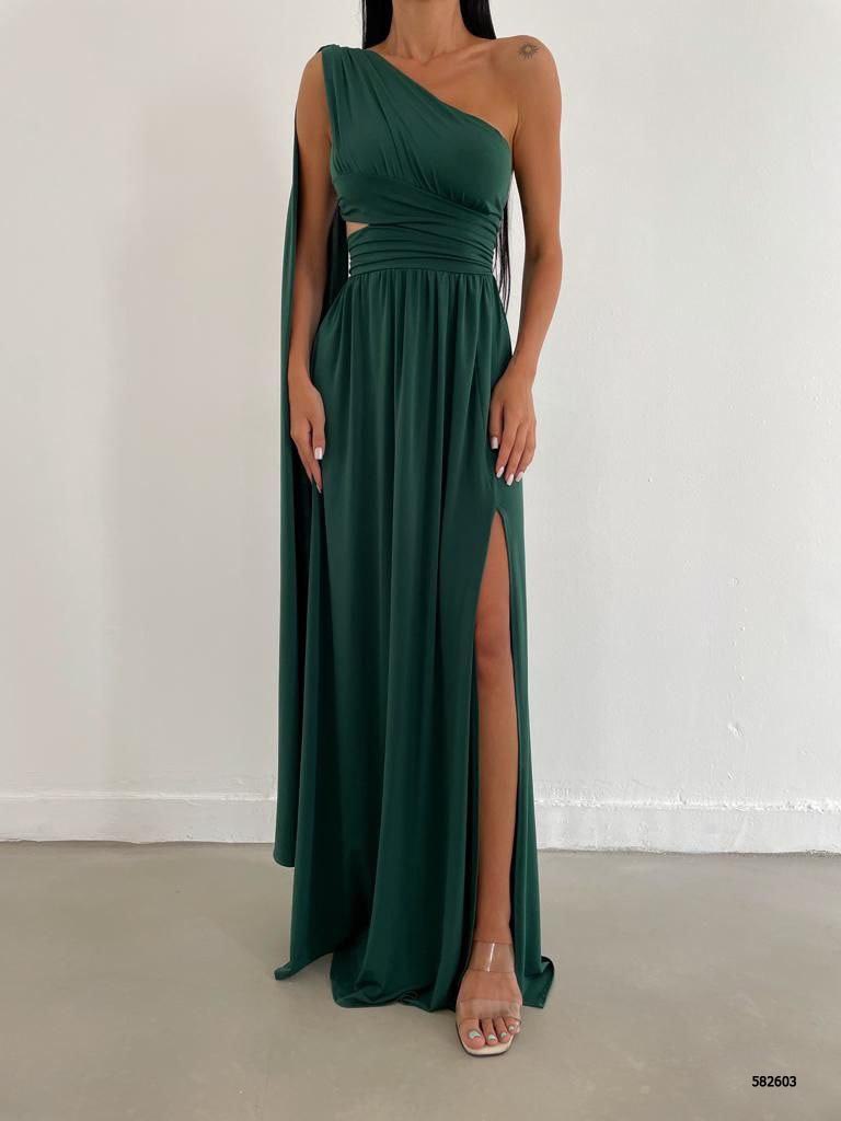 Elegant One-Shoulder Maxi Dress with Thigh-High Slit