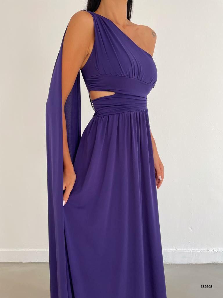 Elegant One-Shoulder Maxi Dress with Thigh-High Slit