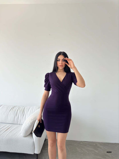 Elegant Puff Sleeve V-Neck Cocktail Dress