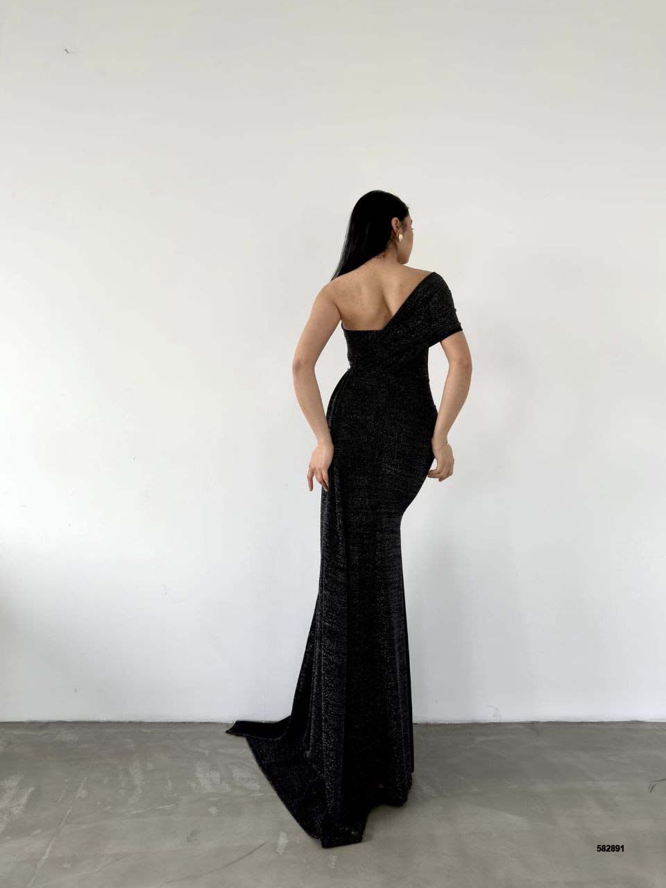 Elegant Asymmetrical Glitter Mermaid Gown with Train