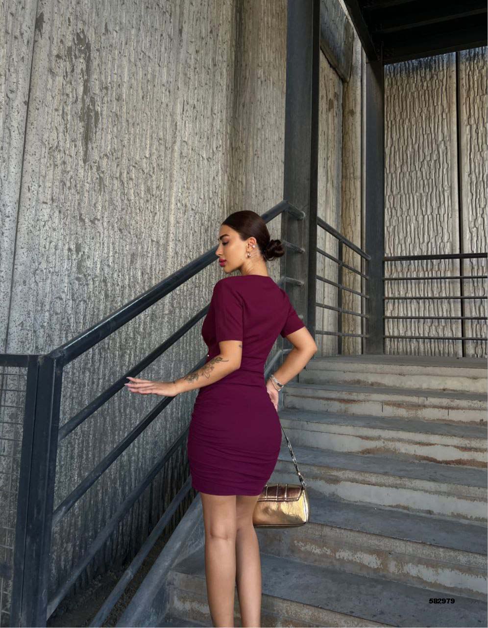 Elegant Ruched Dress with Gold Belt