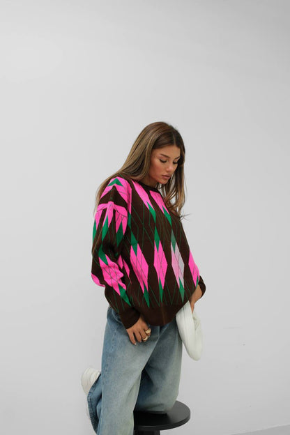 Bold Striped Diagonal Pattern Sweater