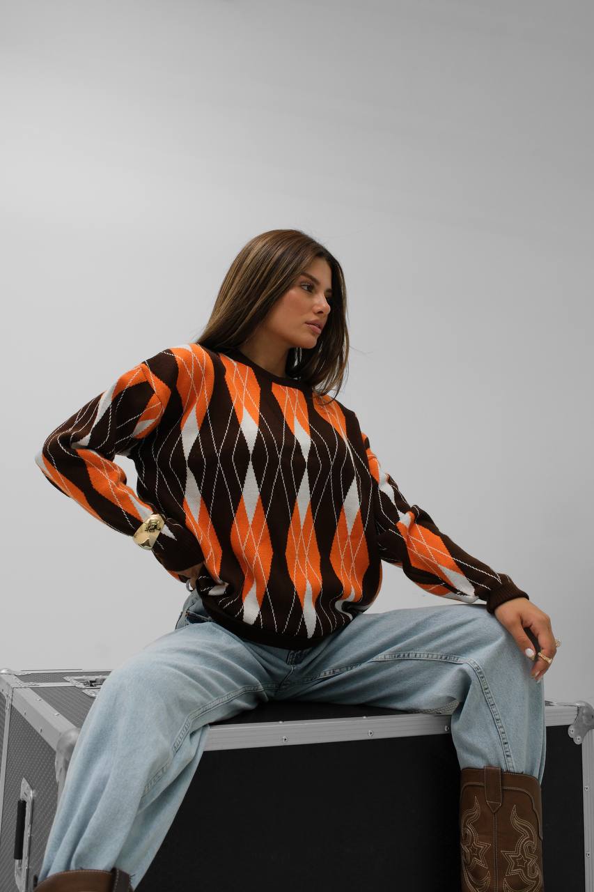 Bold Striped Diagonal Pattern Sweater