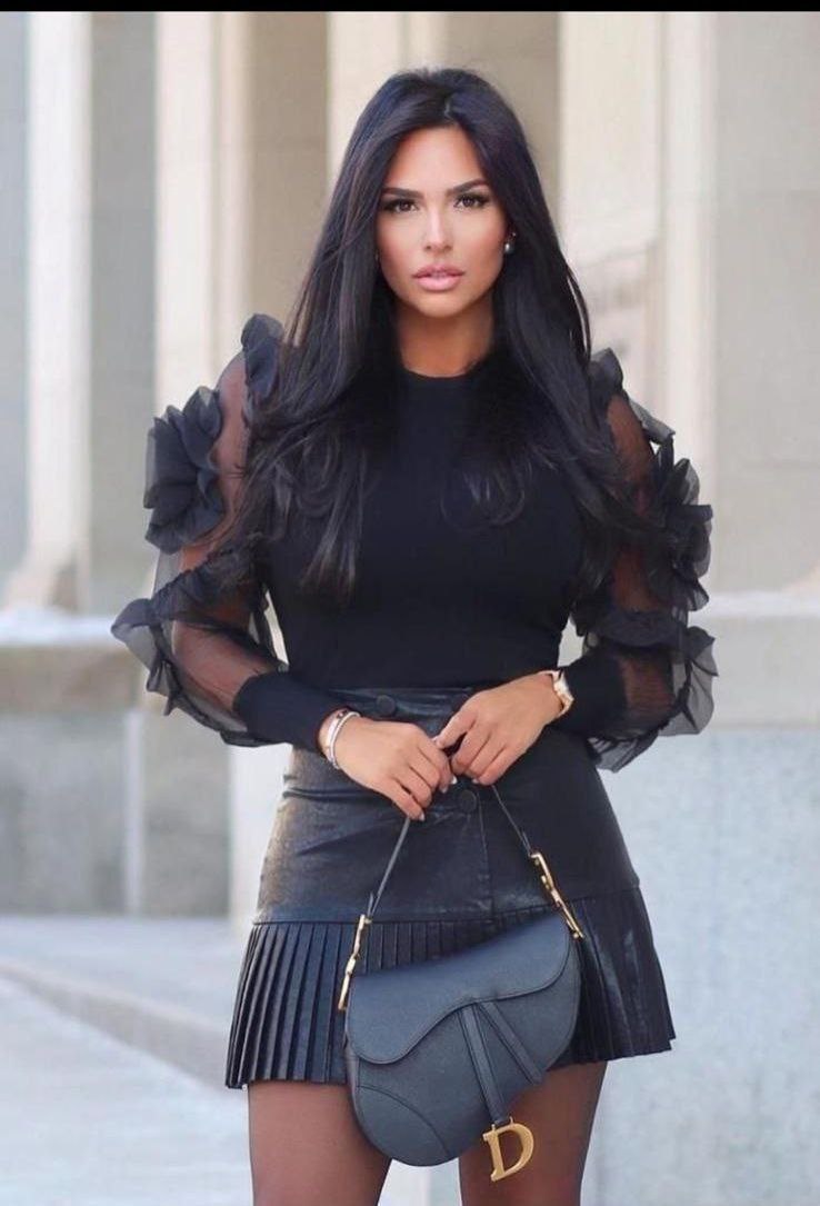 Elegant Black Sheer Puff Sleeve Blouse with Floral Detail