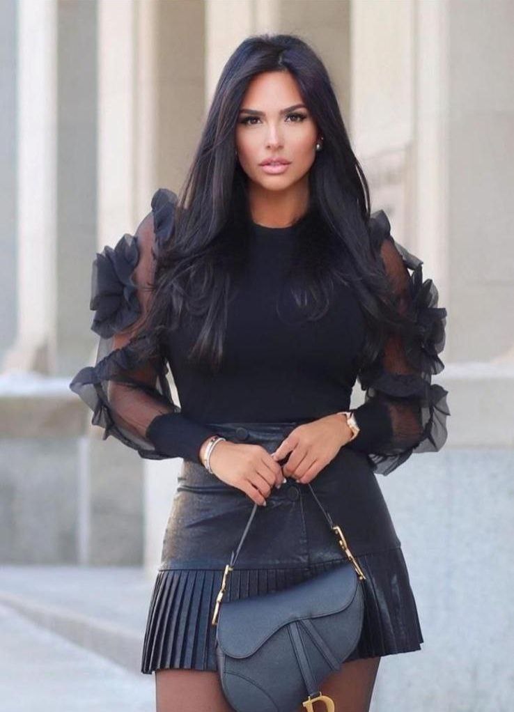 Elegant Black Sheer Puff Sleeve Blouse with Floral Detail