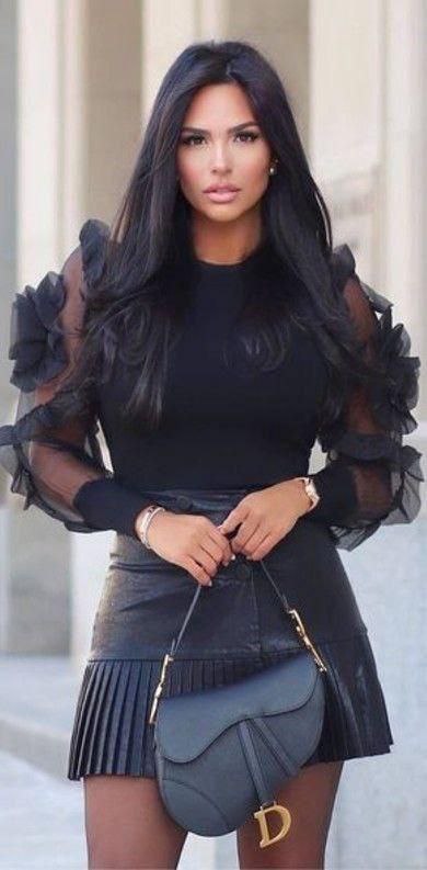 Elegant Black Sheer Puff Sleeve Blouse with Floral Detail