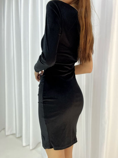 Asymmetrical Velvet Bodycon Dress