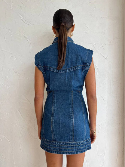 Sleeveless Button-Down Denim Mini Dress