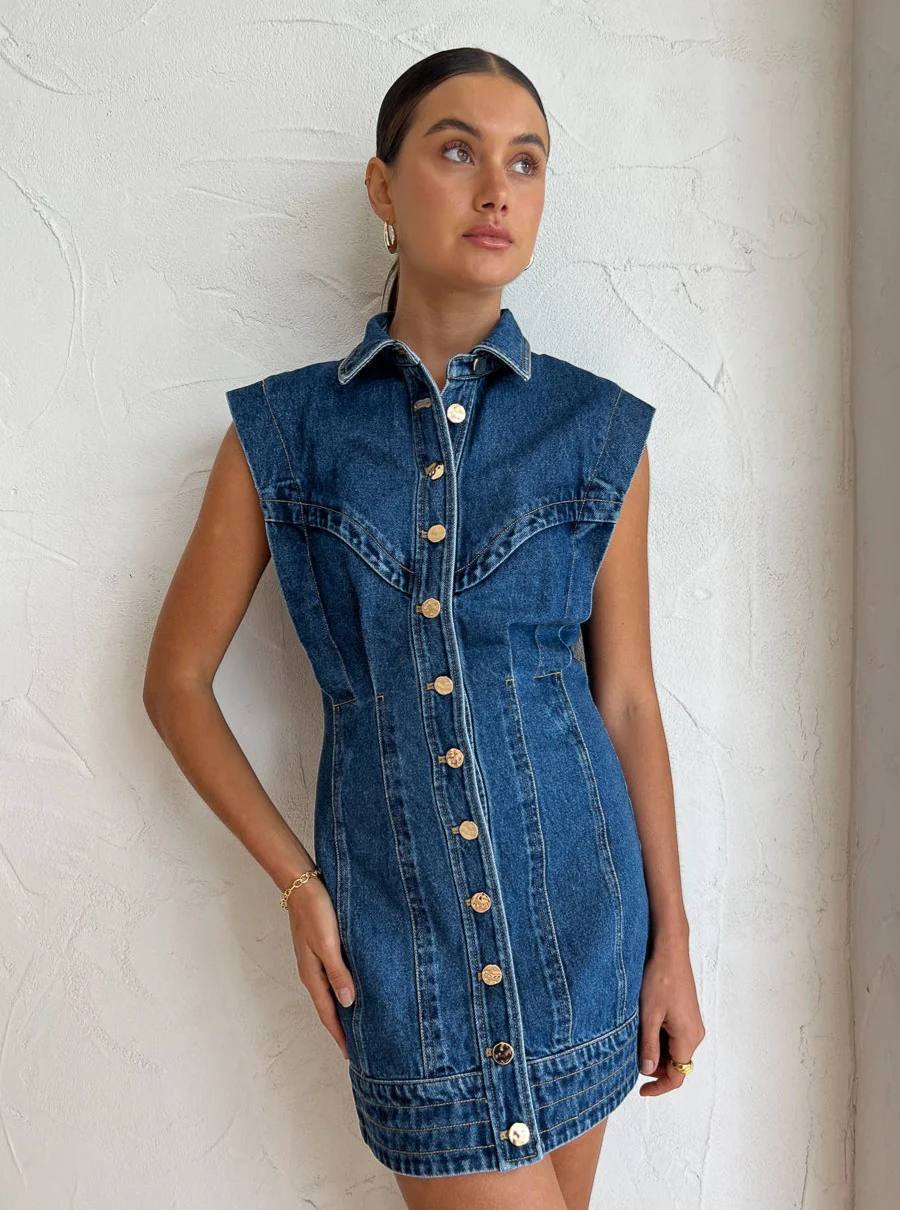 Sleeveless Button-Down Denim Mini Dress