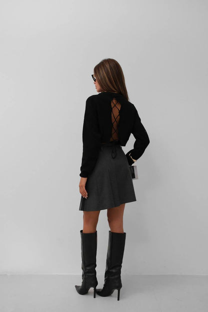 Black Lace-Up Back Sweater