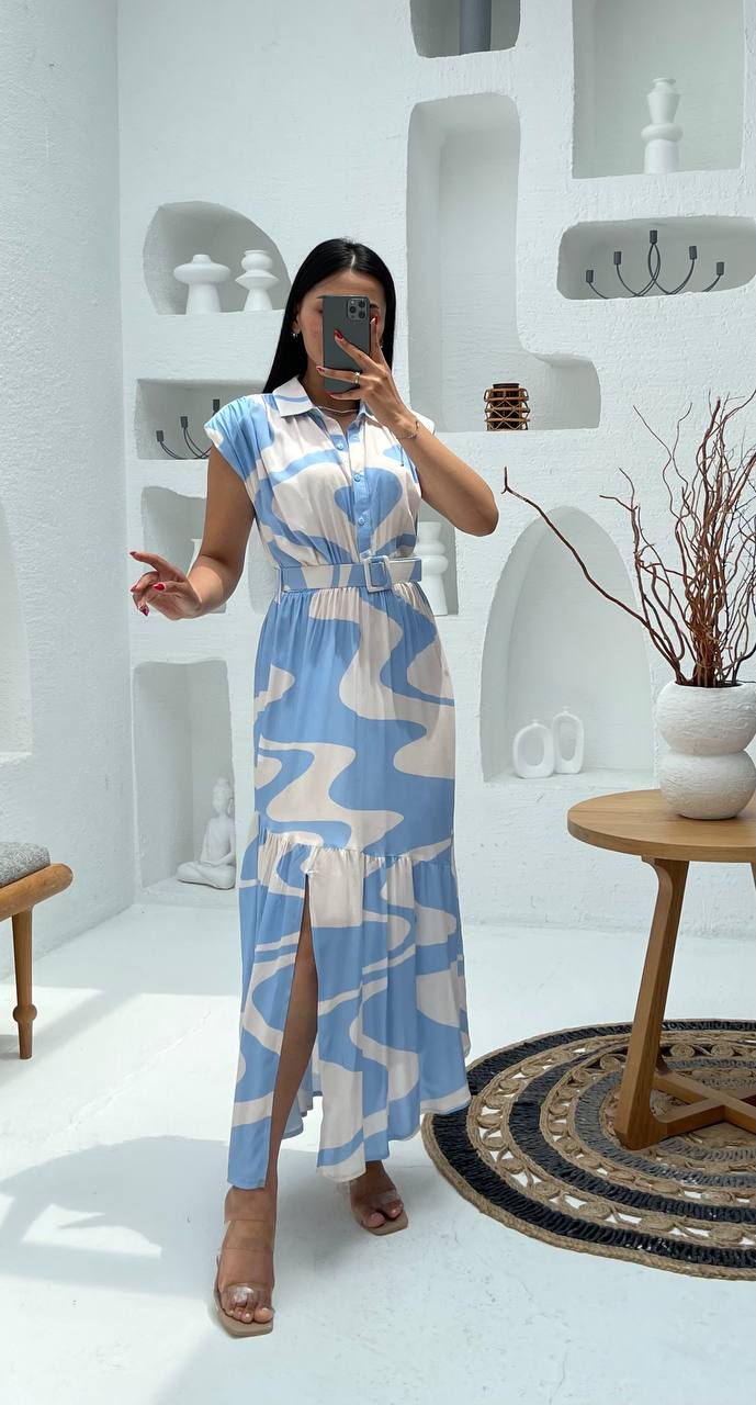 Elegant Abstract Patterned Midi Dress