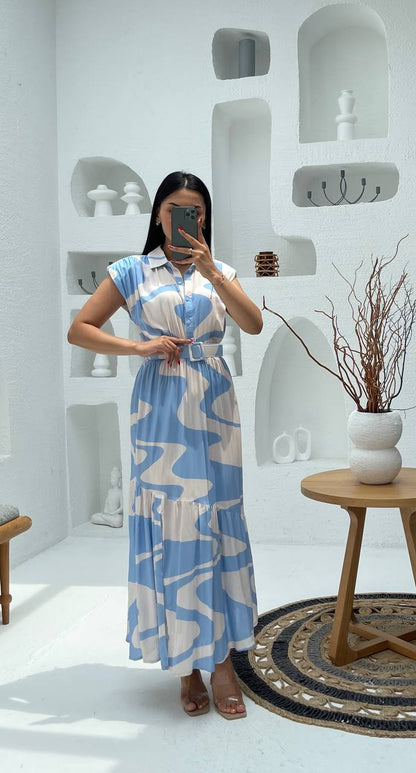 Elegant Abstract Patterned Midi Dress