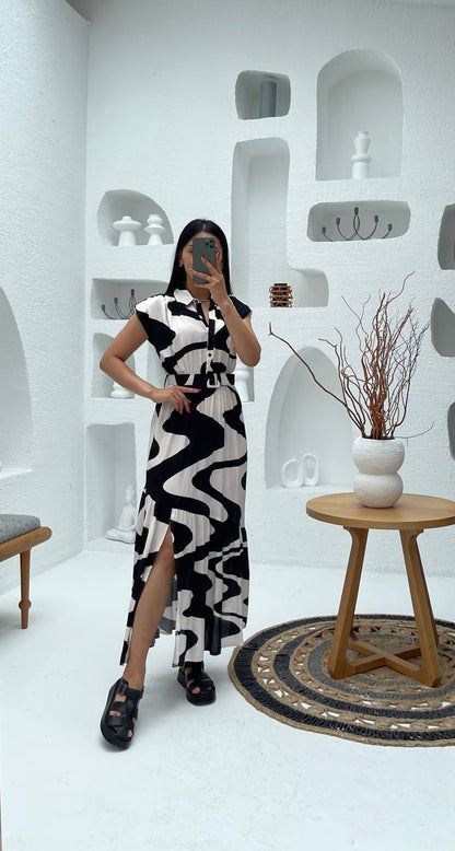 Elegant Abstract Patterned Midi Dress