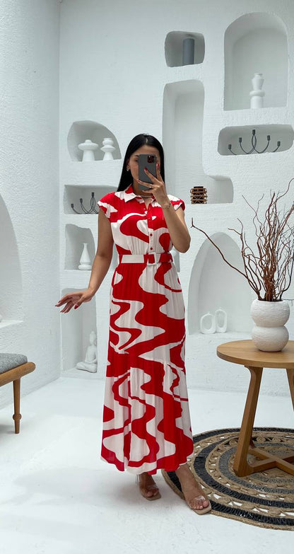 Elegant Abstract Patterned Midi Dress