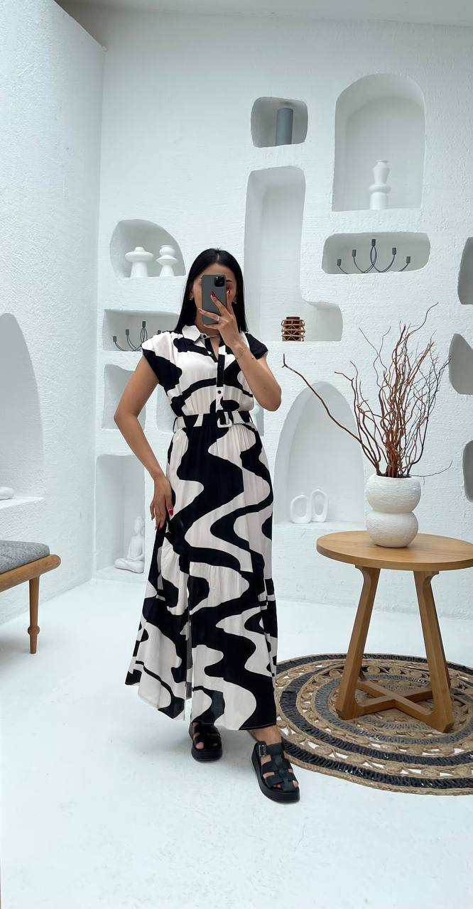 Elegant Abstract Patterned Midi Dress