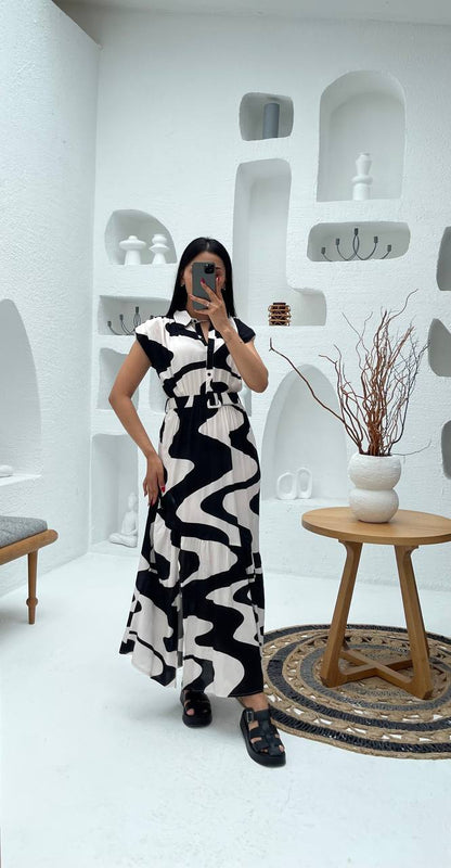 Elegant Abstract Patterned Midi Dress