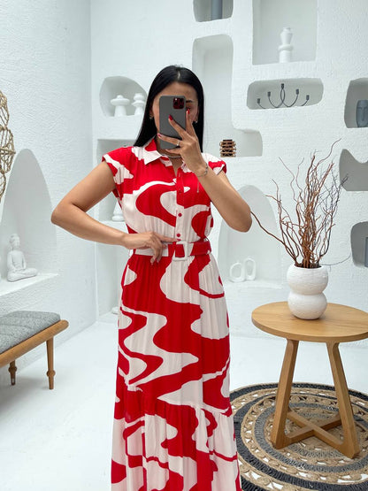 Elegant Abstract Patterned Midi Dress